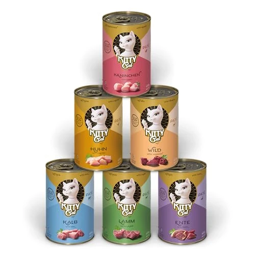 KITTY Cat Paté Mix 1, 6 x 400 g, cibo umido per gatti in confezione da prove, cibo per gatti senza cereali con taurina, olio di salmone e cozze verdi con alto contenuto di carne, prodotto in Germania