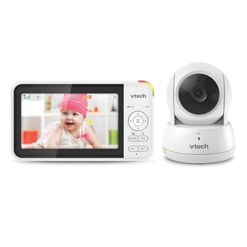 Vtech Video Baby Monitor - 31-Hr Audio Only Battery Life, 5 Inch LCD Screen, Remote Pan-Tilt Zoom, Plug & Play, 300 m Long Range, Night Vision, Soothing Sounds, 2-Way Talk, Secured Transmission -