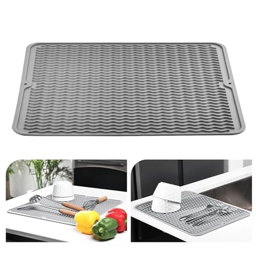 Beperkte aanbieding: KitchenRaku Upgrade Afdruiprekmat, siliconen afdruiprek mat, hittebestendige aftapmat voor keuken, antislip siliconen onderzetter, tafelmat, pannenhouder, placemat, lepelrust, onderzetter van 8.57 EUR naar 8.57 EUR (besparing 0%)
