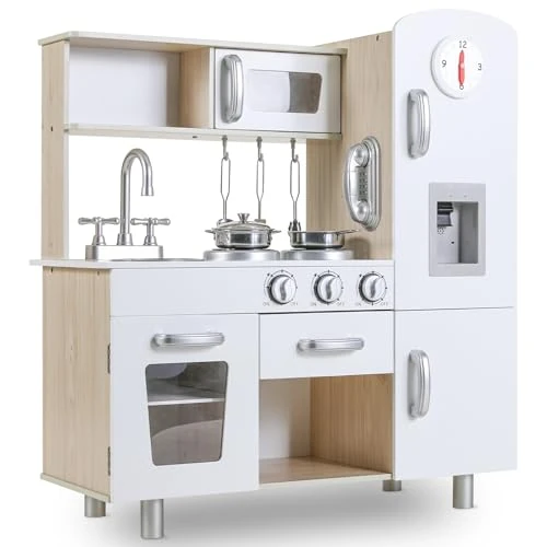 Offre limitee: Cuisine Enfant, Cuisine Jouet pour Enfants, 81x74x30 cm Cuisine Enfant en Bois, avec Effets Lumineux et Sonores Simulés, Équipée d'Accessoires de Cuisine, Blanc de 109.99 EUR a 96.99 EUR (economie 12%)