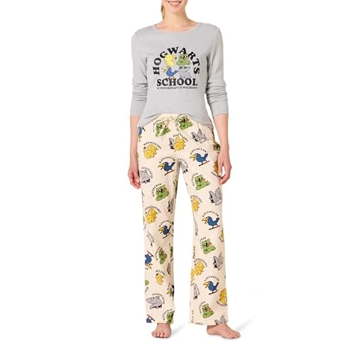 Amazon Essentials Pyjama avec Pantalon Léger en Flanelle et T-Shirt à Manches Longues Femme, Harry Potter Poudlard - Femmes, M