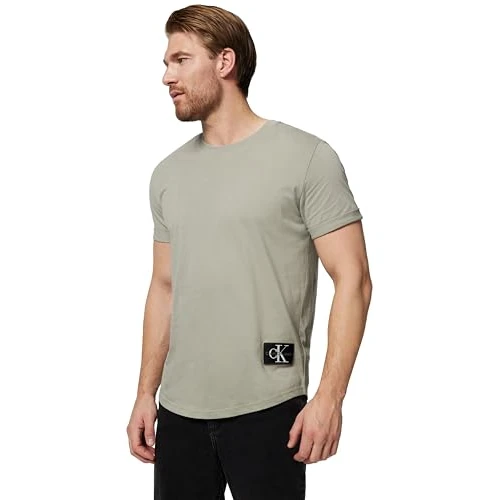 Limited-time offer: Calvin Klein Men's Badge Short Turn Up Sleeve Round Neck T-Shirt, Beige (Elephant Skin), XXL from 30.00 £ to 12.75 £ (save 58%)