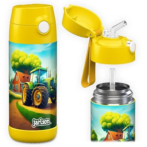 Offerta a tempo: Jarlson® Borraccia Termica Bambini 350ml CHARLI [CON CANNUCCIA] - Bottiglia Acciaio Inox - Termos per Bambini e Bambine - Mantiene Freddo - Senza BPA - Ideale per Scuola, Sport e Viaggi (Trattore) - 14% da 27.95 € a 23.95 €