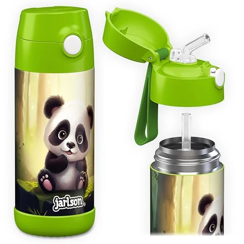 Limited-time offer: Jarlson® Kids Water Bottle CHARLI [12OZ] - Stainless Steel Thermo Bottle with Straw - Insulated, Spill Proof Waterbottle for School & Sports - Thermo Tumbler for Boys & Girls (Panda) from 31.40 £ to 31.40 £ (save 0.00%)