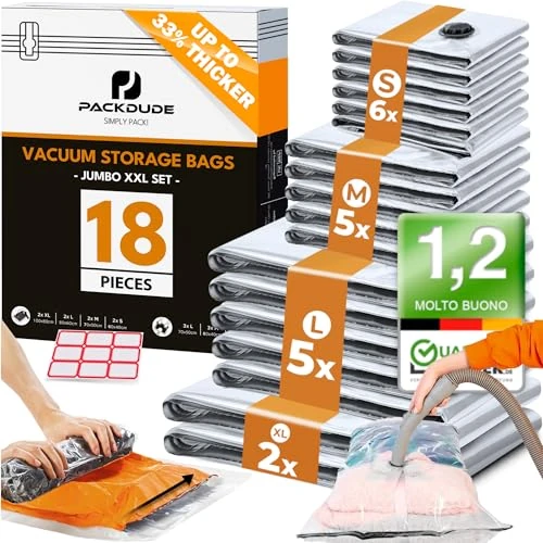Beperkte aanbieding: PACKDUDE Grote Vacuümzakken voor Kleding Klein & Groot I 18 STÜCK I 8x Vacuümzakken voor Stofzuigers & 10x Vacuümzaken voor Rollen (Zonder Ventiel) I Vacümzakken voor Kleding I Vacuum Sealer Bags van 29.99 EUR naar 29.99 EUR (besparing 0%)