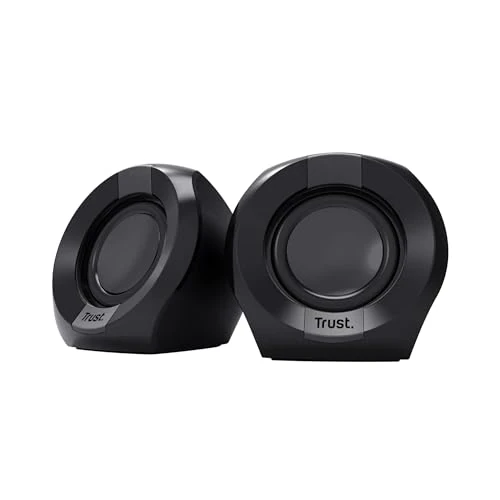 Trust Polo Enceinte PC Compacte 2.0 8W (4W RMS), Petites Enceintes avec Alimentation USB, Jack AUX 3.5 mm, Contrôle du Volume sur Fil, Haut Parleur PC pour Ordinateur Portable - Noir