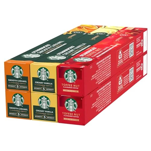Offerta a tempo: STARBUCKS Kit Degustazione Caffè Aromatizzati by Nespresso, 6 confezioni da 10 capsule (60 capsule compatibili Nespresso) - Esclusiva Amazon - 14% da 29.04 € a 24.99 €