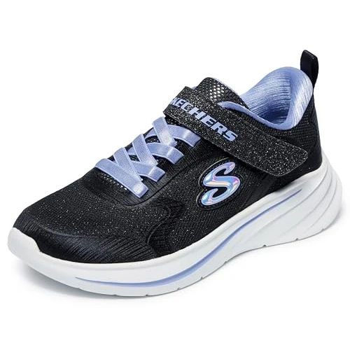 Skechers Girl's Wave 92 Sneakers, Black Sparkle Mesh/Trim, 12 UK Child