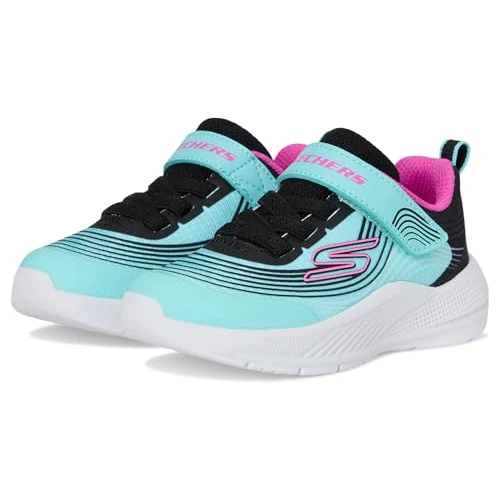 Limited-time offer: Skechers Baby Girl's Microspec Advance Sneaker, Aqua Mesh/Purple Trim, 5 UK from 29.00 GBP to 26.53 GBP (save 9%)