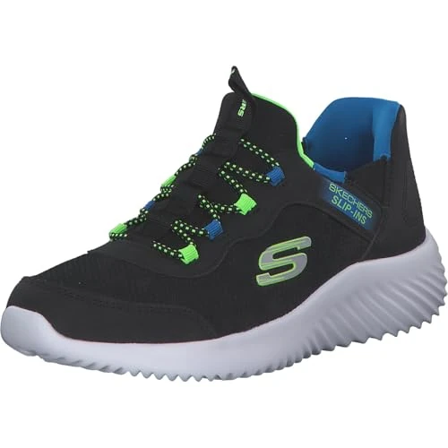 Skechers Bounder Brisk-Burst - Scarpe da Ginnastica, Black/Lime,