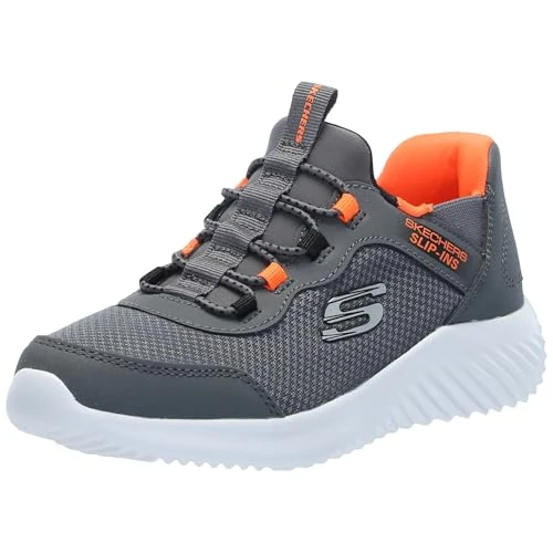 Skechers Boy's Bounder Brisk-Burst Sneaker, Gris/Naranja, 28 EU