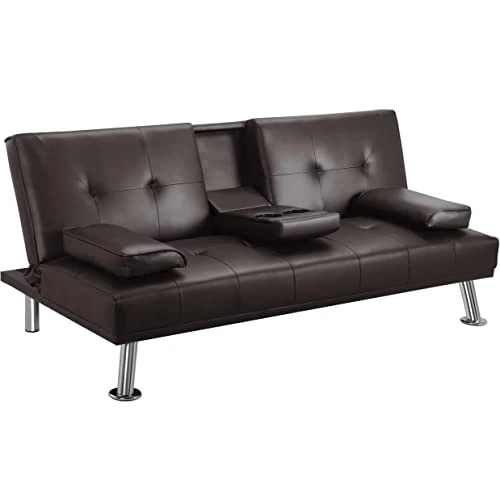 Offerta a tempo: Yaheetech Divano Convertibile in Letto, Pieghevole 3 in 1 | 2 Cuscini, in Ecopelle, Supporto Centrale Porta Bicchieri, 167 × 81,5 × 75 cm, da Soggiorno, Espresso - 0.00% da 189.99 € a 189.99 €