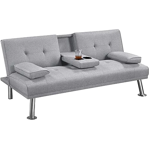 Offerta a tempo: Yaheetech Divano Convertibile in Letto con 2 Cuscini Divano Letto Pieghevole 3 in 1 Mobile Arredamento con Piccolo Tavolino 167 × 81,5 × 75 cm da Soggiorno in Tessuto Grigio Chiaro - 23% da 189.99 € a 145.74 €