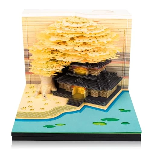 Schreibtisch Kalender mit LED Lichtern, 2026 Schreibtisch 3D Memo Pad Papier 3D Schreibtischkalender Kalender Haftnotizen Kalender in Papier Schnitzen Reißbar für Home Office Dekoration (Gelb)