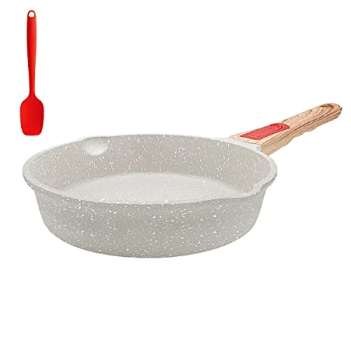 AIKENBBKK Anti-aanbakpan 20 cm, braadpan, gecoate pan met afneembare handgreep, geschikt voor alle warmtebronnen, ovenvast (wit)