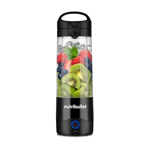Nutribullet Tritan Batidora Portátil y Ligera, Minibatidora con Cuchilla de Acero Inoxidable de 4 Puntas, Batidora Multifunción, Cargador USB-C más de 15 Ciclos de Batido, 475 ml, NBP003B Negro