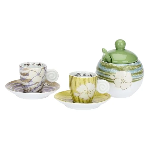 Offerta a tempo: THUN - Set 2 tazzine con zuccheriera, Oasi - Porcellana - 6 * 9cm zucch 12cm cucch 13cm - 51% da 39.90 € a 19.49 €
