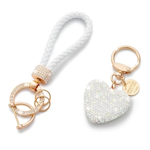 Offerta a tempo: CHUQING Portachiavi Regalo a Forma di Cuore Glitter Portachiavi per Auto per Donna Cinturino ad Anello con Pendenti, Decorazione Chiave dell'Auto, Bianco - 30% da 11.99 € a 8.35 €
