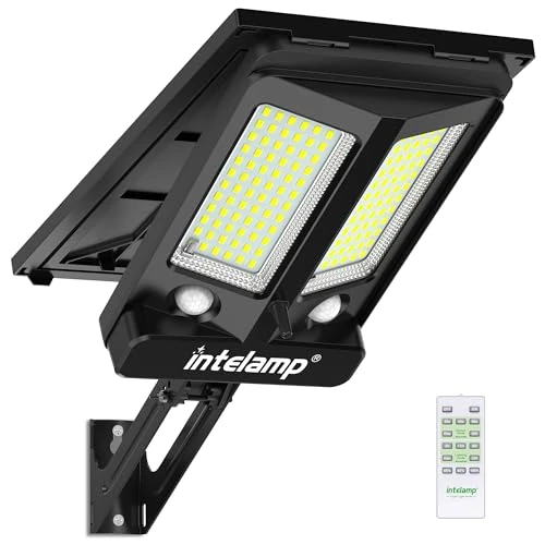 Offerta a tempo: INTELAMP Faretto LED da Esterno Solare,12500mAh Faro Con Pannello Solare, IP65 Impermeabile Lampione con Sensore di Movimento, 3000LM/6500K Luci da Esterno per Giardino, Terrazza, Garage - 0.00% da 79.99 € a 79.99 €