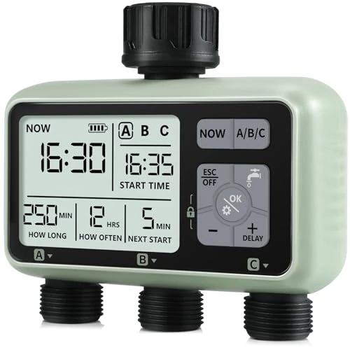 Offerta a tempo: CROSOFMI 3 Vie Timer Irrigazione Automatica Digitale Centralina Irrigazione Temporizzatore Programmatore Irrigazione Giardino /IPX5 Impermeabile/Ritardo Pioggia/Modalità di Irrigazione Manuale - 19% da 49.99 € a 40.37 €