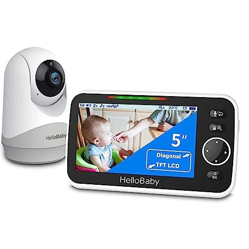 Oferta limitada: HelloBaby Monitor con cámara y Audio, Pantalla Grande de 5 Pulgadas con batería de 3500 mAh, cámara remota de Zoom panorámico, conversación bidireccional, Modo ecológico, visión Nocturna automática de 99.99 EUR a 69.99 EUR (ahorro 30%)