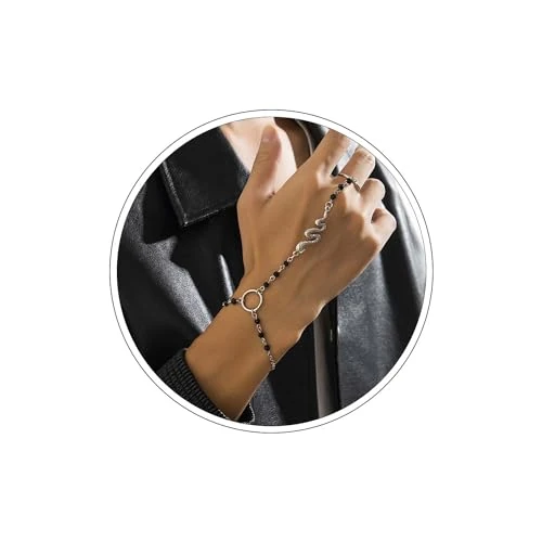 Wendalern Serpente Gotico Anello Bracciale Argento Catena Mano Schiavo Bracciale Piccolo Serpente Dito Anello Imbracatura Hallowen Bigiotteria Per Donne