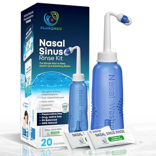 Bouteille de 300 ml + 20 sachets de sel, pot Neti, lavage nasal, rinçage des si nus, douche nasale pour adultes enfants à partir de 5 anspour le nettoyage du nez et le rinçage nasal Kit