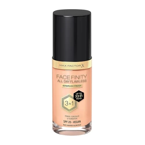 Offerta a tempo: Fondotinta Max Factor Facefinity All Day Flawless – Correttore, Fondotinta liquido e primer viso 3-in-1, Formula vegan, Copertura modulabile, Tenuta fino a 30 ore, SPF20 – N45 Warm Almond, 30 ml - 17% da 13.50 € a 11.26 €