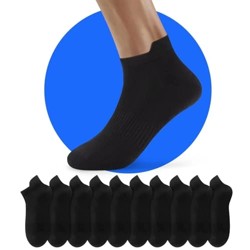 NUOZA 10 Pairs of Trainer Socks Men Women Breathable Short Sports Socks Cotton Running Socks Hiking Socks, Black*10, 39-42