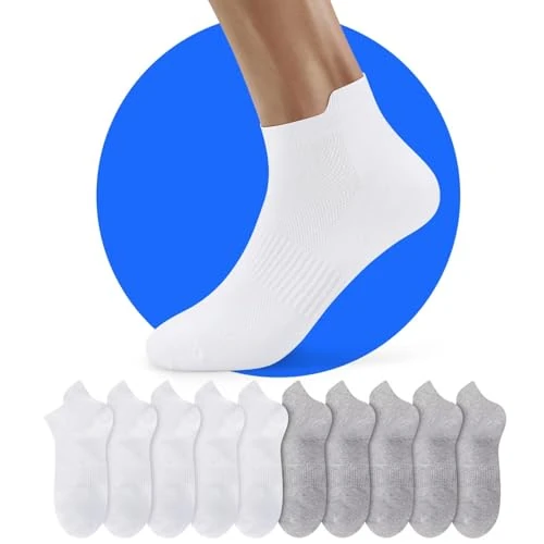 NUOZA 10 Pairs of Trainer Socks Men Women Breathable Short Sports Socks Cotton Running Socks Hiking Socks, White x 5 + grey x 5, 35-38