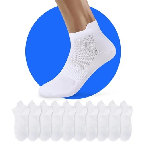 NUOZA 10 Pairs of Trainer Socks Men Women Breathable Short Sports Socks Cotton Running Socks Hiking Socks, White*10, 39-42