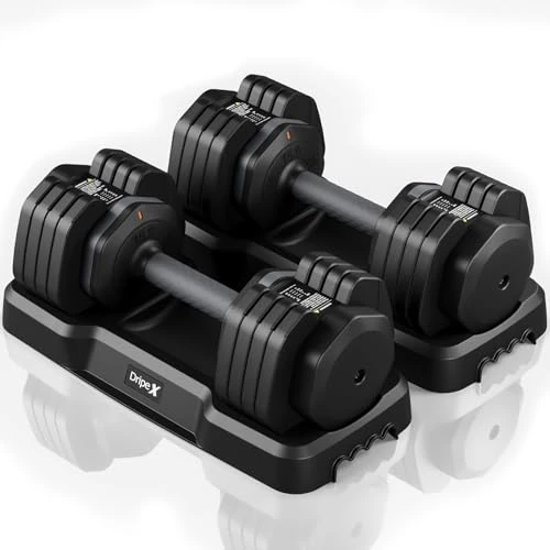 Offerta a tempo: Dripex Manubri, manubri regolabili, manubri con impugnatura antiscivolo, piastre di peso regolabili e vassoio di stoccaggio, manubri fitness in acciaio per donne e uomini - 10% da 189.51 € a 171.03 €