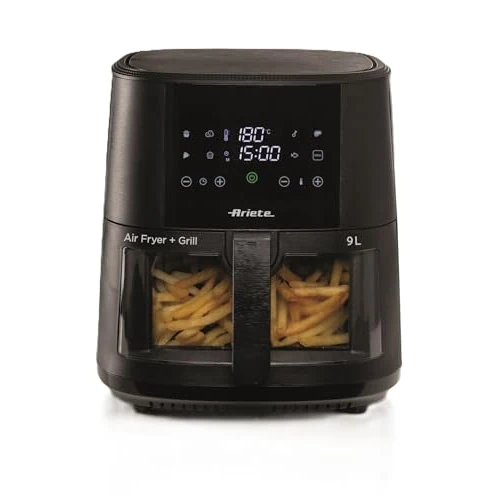 Ariete 4630 Airfryer, 9 l, 1500 W, inhoud 9 l, kookcapaciteit 2,5 kg, 8 vooraf ingestelde programma's, temperatuur tot 200 graden, transparante mand voor kookcontrole, zwart
