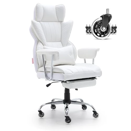 Tijdelijke aanbieding: VEVOR Liggende bureaustoel met voetsteun, zware PU-lederen brede bureaustoel, grote en hoge directiestoelen met lendensteun, sterke metalen basis, stille wielen, wit van 255.00 € naar 255.00 € (0.00% korting)