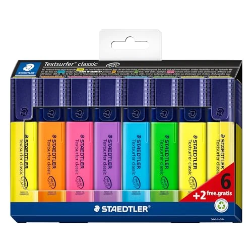 STAEDTLER 364 A C8 Textsurfer Classic zakreślacz – różne kolory (6 + 2 sztuki za darmo)