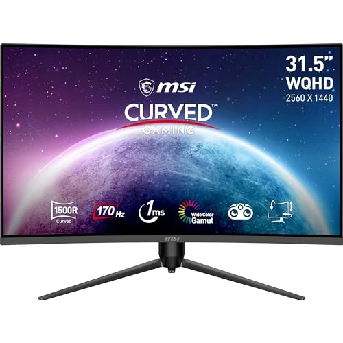 Msi G32CQ5P Monitor Curvo Gaming WQHD de 31.5 Pulgadas, Panel VA 1500R 2560 x 1440, 170Hz/1 ms, Adaptive Sync, Adjustable en 3 Direcciones DP 1.2a, HDMI 2.0b CEC