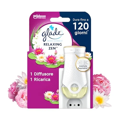 Glade Liquide électrique Parfum d'ambiance avec huiles essentielles, Parfum Relaxant Zen, 1 diffuseur et 1 Recharge