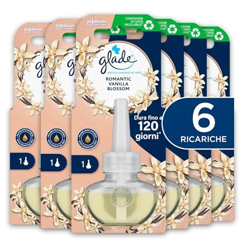 Glade Líquido eléctrico ambientador para ambientes con aceites esenciales, fragancia vainilla, 6 recargas