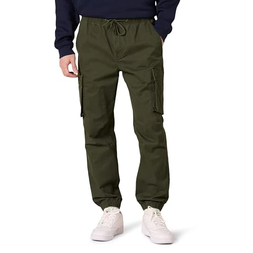 Amazon Essentials Pantalon de Jogging Cargo à Coupe Classique avec Cordon de Serrage Homme, Olive Foncé, XS