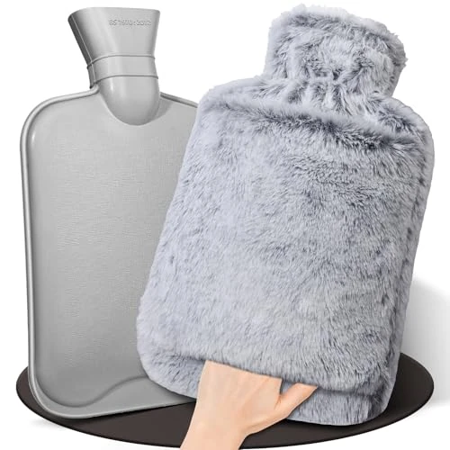 HAOCEE Premium Hot Water Bottle with Cover, [2L] Hot Water Bottle Large Fluffy Hot Water Bottles with Kangaroo Bag, Leak-proof and Tested, Hot Water Bottle Long Warm, Bed Bottle for Children and