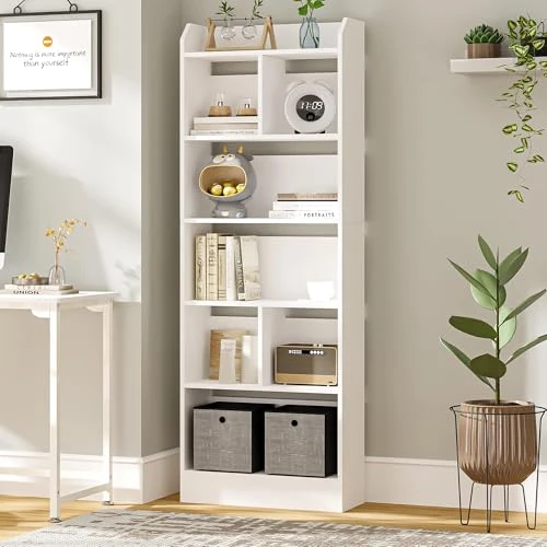 Beperkte aanbieding: Hzuaneri Boekenkast en Boekenplank met 6 Lagen, Vrijstaande Display Organizer met 8 Verdeelde Secties, voor Thuiskantoor, Woonkamer en Slaapkamer, 24 x 60 x 170 cm, Wit, BC11103X van 69.99 EUR naar 69.99 EUR (besparing 0%)