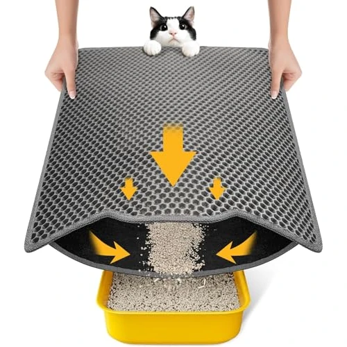 Conlun Alfombra Arenero Gato 58x40cm, Doble Capa, Impermeable, Resistente a la Orina, Lavable, Antideslizante Tapete Areia Gatos, Gris