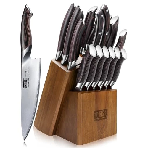 HOSHANHO Set Couteau Cuisine 16 Pièces, Ensembles de Couteaux de Cuisine Japonais en Super Acier, Bloc de Couteaux Cuisine Professionnels Ultra Tranchants avec Ciseaux