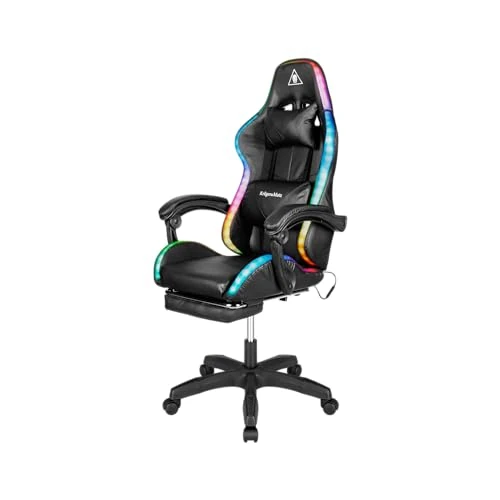 Kruger&Matz Gaming Chair Model GX-150 KM0790-BLED Armchair with Led Backlight, Cushion with Massage Function, Retractable Footrest, Soft Eco-leather, Rubber Wheels, Black Color