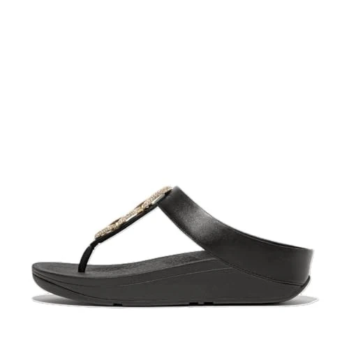 Offerta a tempo: Fitflop Sandali da donna Fino in pelle con catena di cristalli, Nero, 39 EU - 0.00% da 78.73 € a 78.73 €