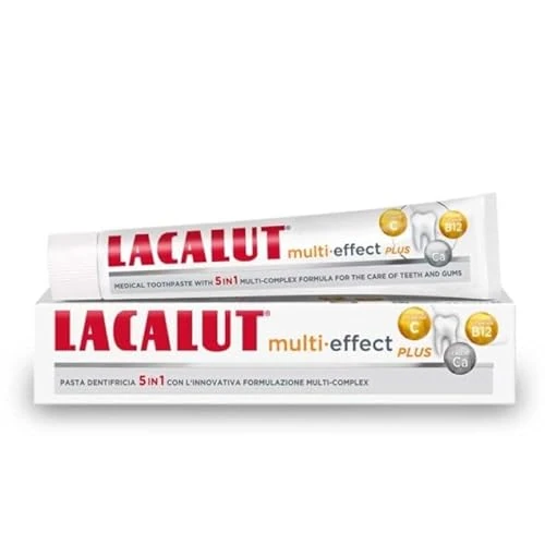 Offerta a tempo: Lacalut Multi-Effect - Dentifricio al Fluoro 75 ml - Formulazione 5in1 (Rinforza Smalto, Tonifica Gengive, Previene Carie, Denti Bianchi e Alito Fresco) una Completa Igiene Orale e Dentale - 56% da 5.90 € a 2.58 €