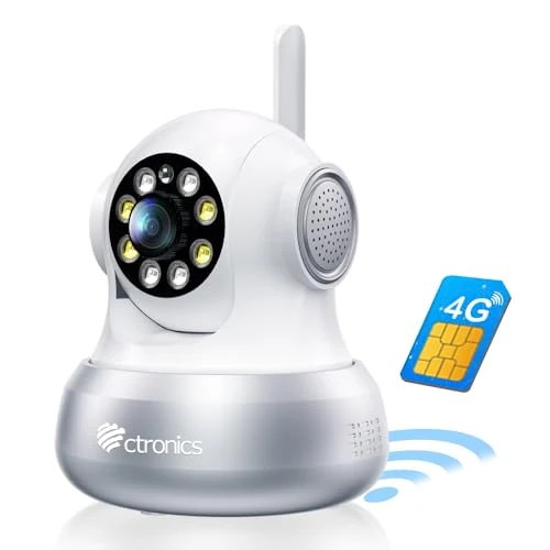 Tijdelijke aanbieding: Ctronics 4G LTE bewakingscamera voor binnen met SIM-kaart, 360° PTZ IP-camera voor binnen, bewegings-/mensendetectie, automatische volging, kleurnachtzicht, 2-weg audio, inclusief SIM-kaart, inpluggen van 39.99 EUR naar 39.99 EUR (korting 0%)
