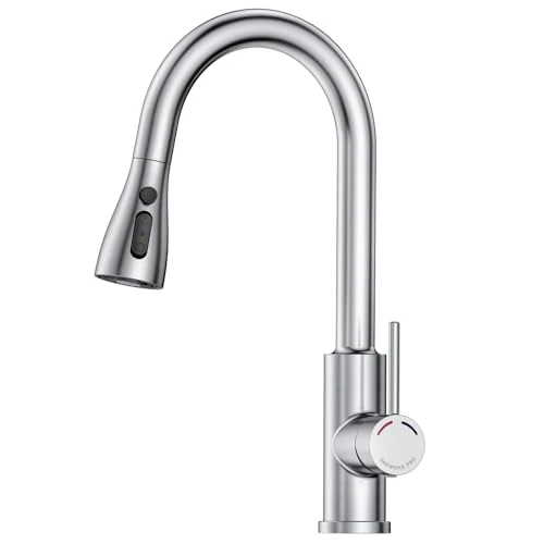 Offerta a tempo: SREWOHS PRO Rubinetto miscelatore per lavello da cucina con doccetta estraibile, 1 foro girevole a 360°, maniglia singola, in acciaio inox, rubinetto da cucina con 4 funzioni, in nichel spazzolato - 19% da 79.99 € a 64.61 €