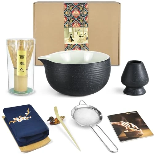 Begrenztes Angebot: Artcome Bluestone Glaze Matcha Kit für japanische Teezeremonie, Schüssel mit Ausgießer, Schneebesen, Teeschaufel, Matcha-Pulversieb, Matcha-Teeset für die Herstellung von Usucha, Koicha und Matcha von 30.11 EUR auf 24.69 EUR (Rabatt 18%)