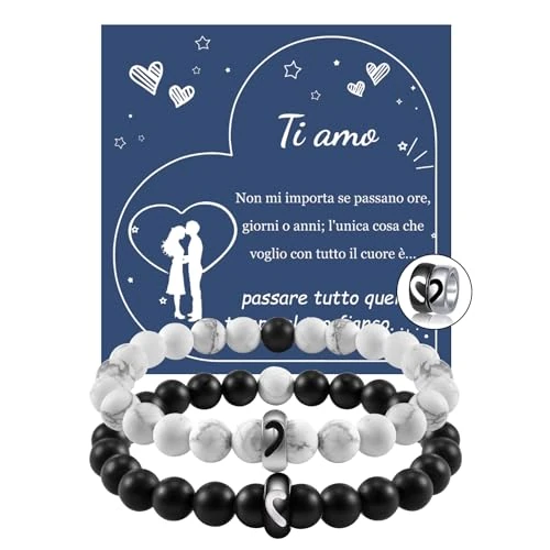 Cheerslife 2 Pcs Bracciali Coppia Bracciale Coppia Lui e Lei Regalo per Lui Fidanzato Uomo Ti Amo Amore Mezzo Cuore Regalo Fidanzato Marito Fidanzate